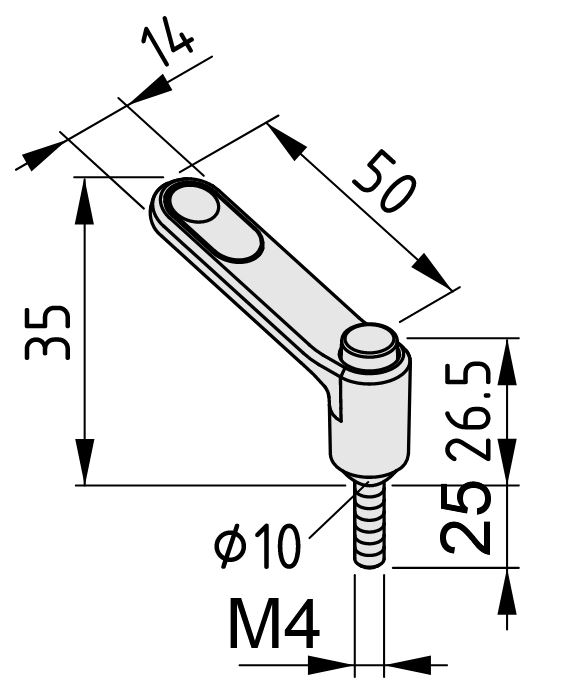 Clamp Lever Pi 50 M4x25, white aluminum, similar to RAL 9006 - 0.0.684.58