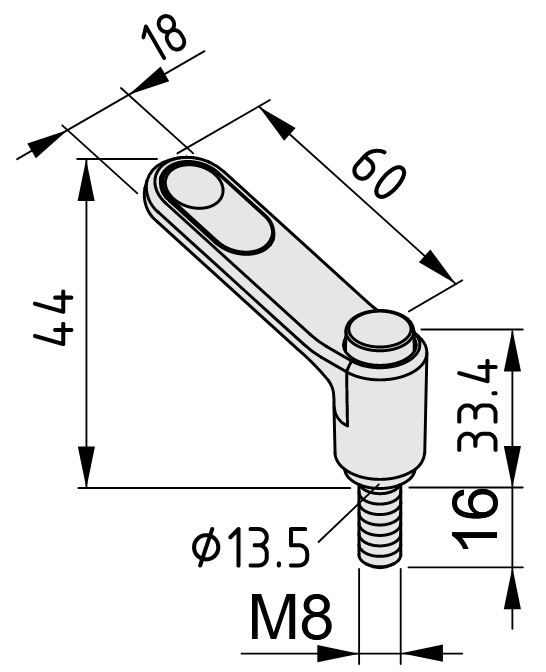 Clamp Lever Pi 60 M8x16, white aluminum, similar to RAL 9006 - 0.0.684.70